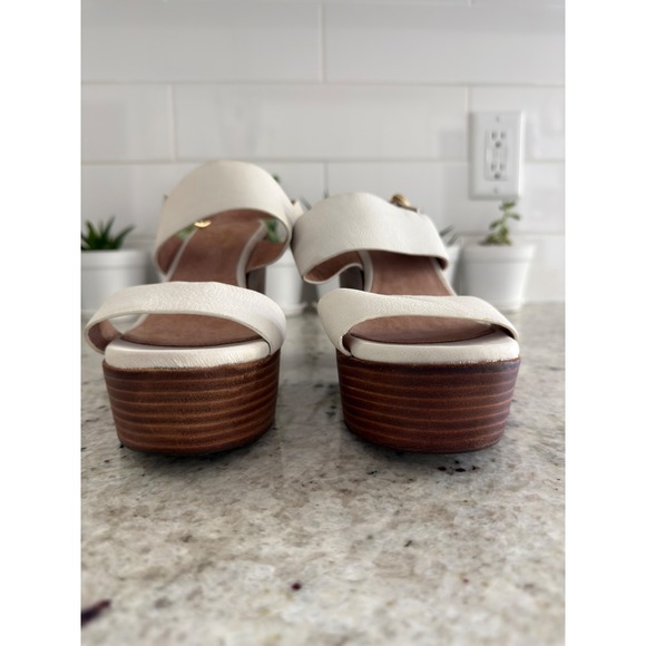 Seychelles White Leather Platform Block Heel Sandals Size 8.5 - Picture 3 of 10